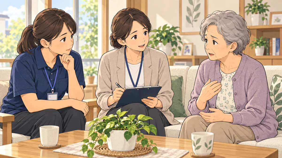 「ヘルパーを変えてほしい」と言われたら｜担当変更の相談と事業所の対応を題材にしたイラスト