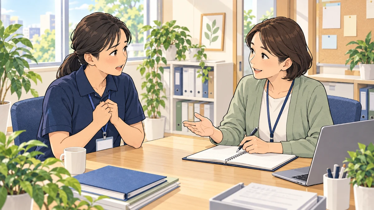 訪問介護で性的な冗談や身体への接触がつらい｜ヘルパーを一人にしない事業所の対応を題材にしたイラスト
