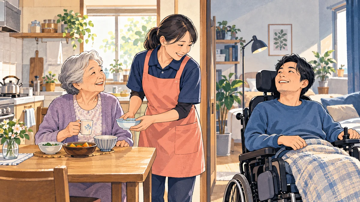 訪問介護と居宅介護の違いは？重度訪問介護も含めて比較を題材にしたイラスト