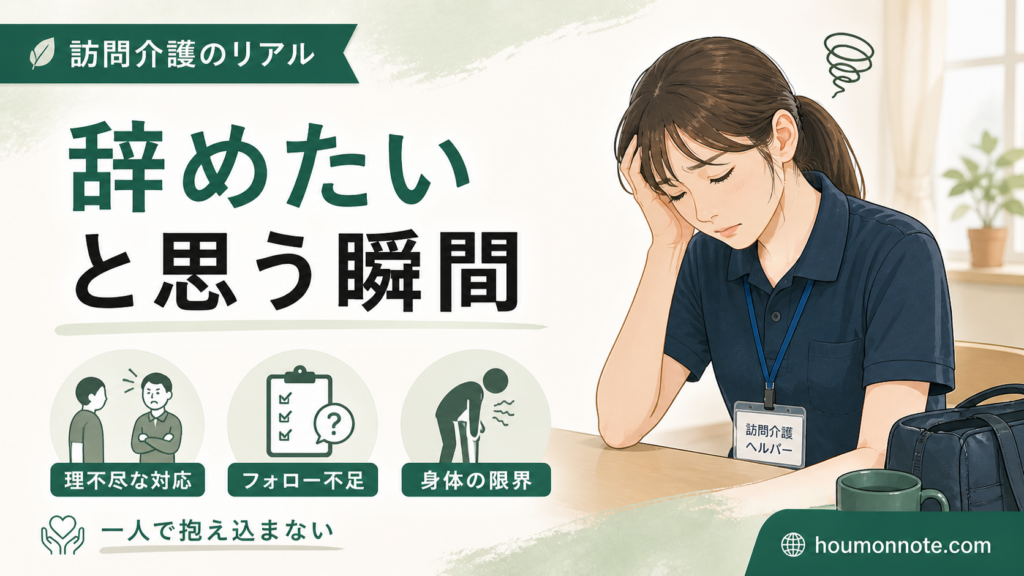 訪問介護で理不尽な対応やフォロー不足、身体の限界に悩むヘルパーのイラスト