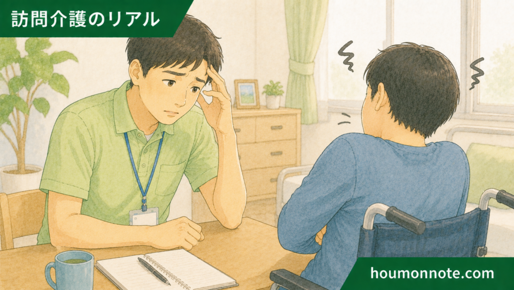 障害福祉の支援で利用者との相性に悩むヘルパーのイラスト